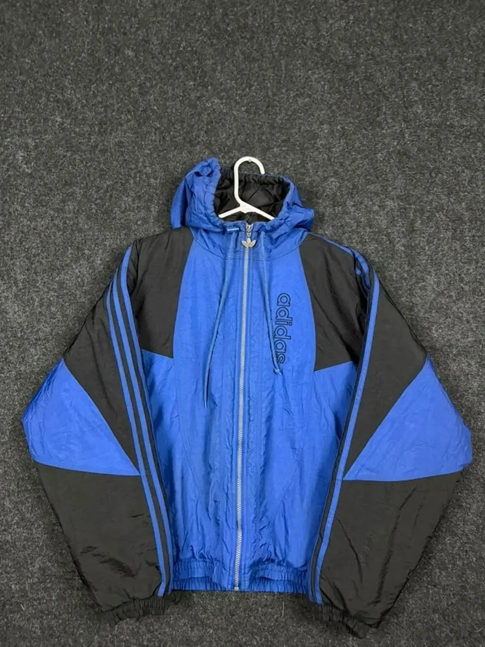 Vintage Adidas Blue Black Hooded Windbreaker Jacket Men's Medium